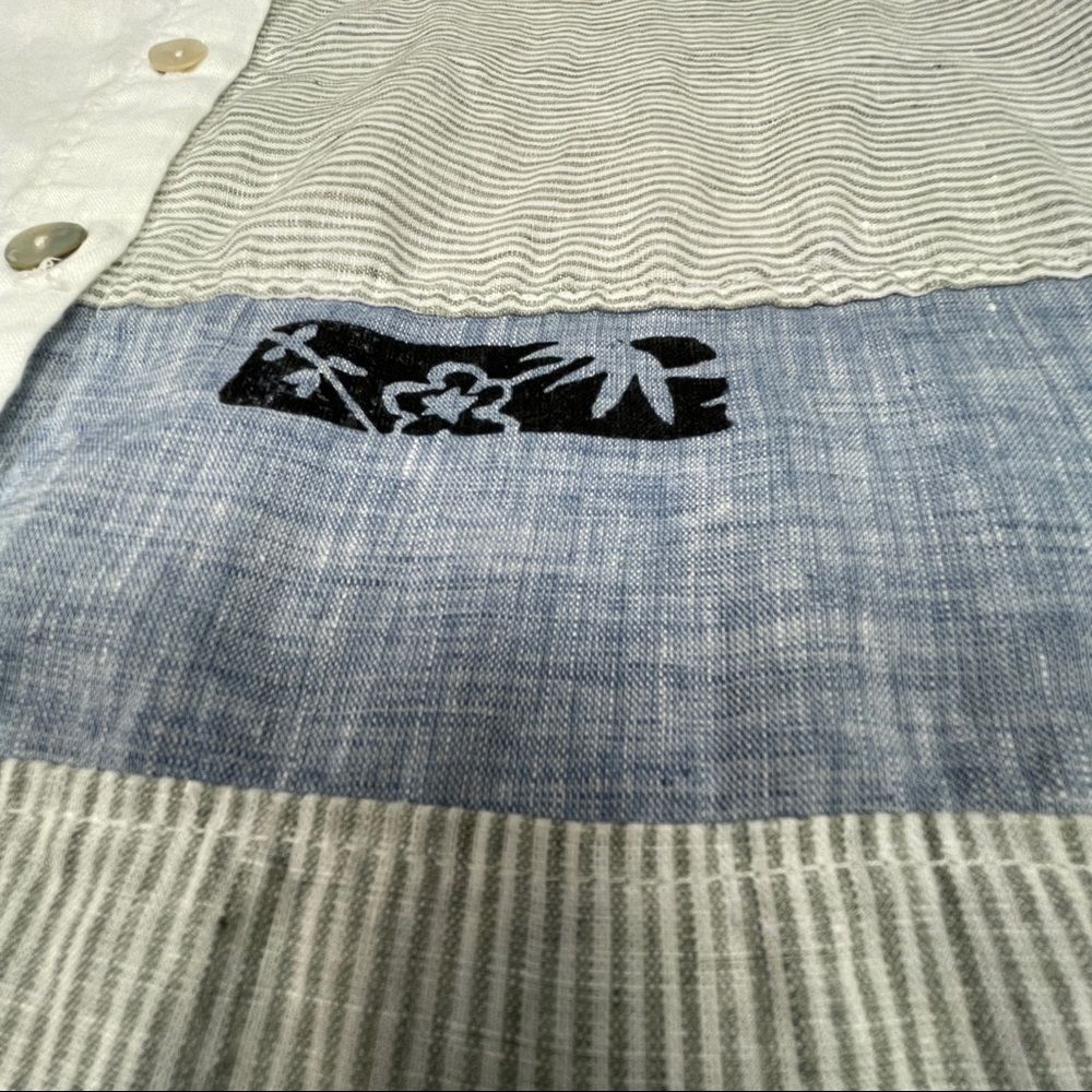 ODILE 100% linen button down white blue contrast shirt top, size S - Picture 8 of 13